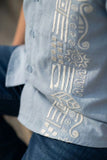 Sky Blue Thread work Shirt with Tribal Stripe Design for Boys