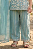 Girls Powder Blue Floral Embroidered Palazzo Set with Dupatta