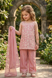 Girls Dusty Pink Floral Embroidered Palazzo Set With Dupatta