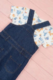 Girls Blue Denim Dungaree  Set with Printed Tee