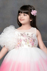 White And Pink Double Shaded Frock With Sequined Work For Girls