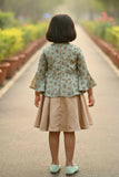 Fawn Dress With Printed Jacket For Girls