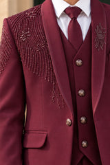 Maroon Premium Boys 5-Piece Suit Set For Boys