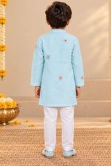 Boys Light Blue Embroidered Kurta Pant Set