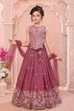 Mauve Ethnic Embroidered Lehenga Choli Set  For Girls