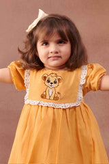 Yellow Casual Embroidered With Lace Around The Yoke Frock For Girls