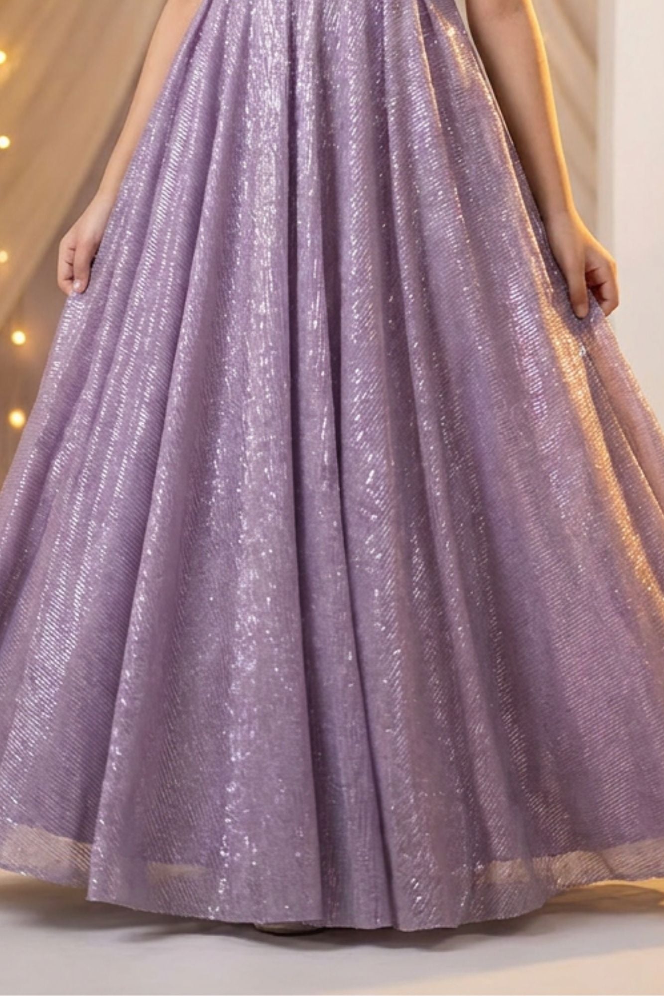Lavender High-Neck Floral Emblished Party Gown for Girls