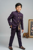 Designer Plum Purple Jodhpuri Suit Set With Royal Deer Motif For Boys