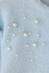 Powder Blue Cardigan With Pearl Embellished For Girls