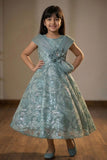 Blue Sequins Embellished Party Gown For Girls