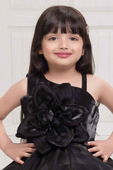 Black Sleeveless And Floral Embellished Frock For Girls