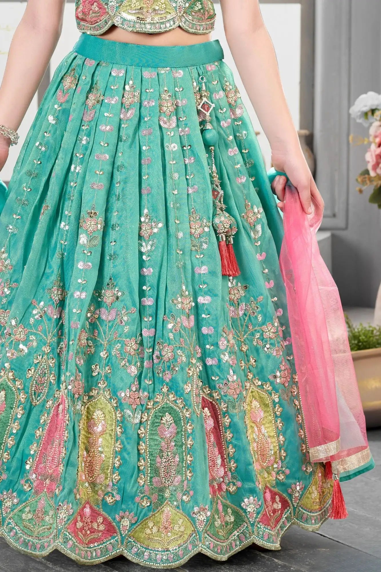 Rama Embroidered Lehenga Choli Set For Girls