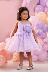 Purple Sleeveless With Floral Embellishment Frock For Girl