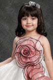 White With Blush Pink 3D Floral Party Wear Frock