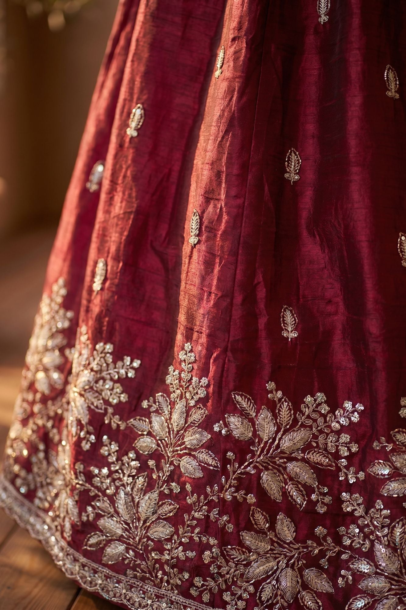 Girls Maroon Floral Embroidered Ethnic Lehenga Choli Set with Dupatta