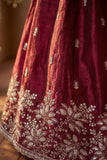 Girls Maroon Floral Embroidered Ethnic Lehenga Choli Set with Dupatta