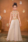 Cream Embroidered Palazzo Set For Girls