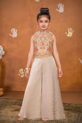 Cream Embroidered Palazzo Set For Girls
