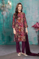 Wine Printed Straight Kurta And Pant Set For Girls