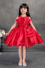 Designer Red Sleeveless And Floral Embellished Frock For Girls