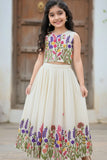 Cream And Multicolor Floral Embroidered Lehenga Choli for Girls