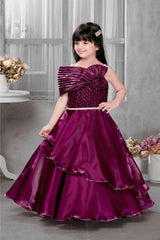 Designer Wine Gown With Floral Embellished And Sequins Work For Girls