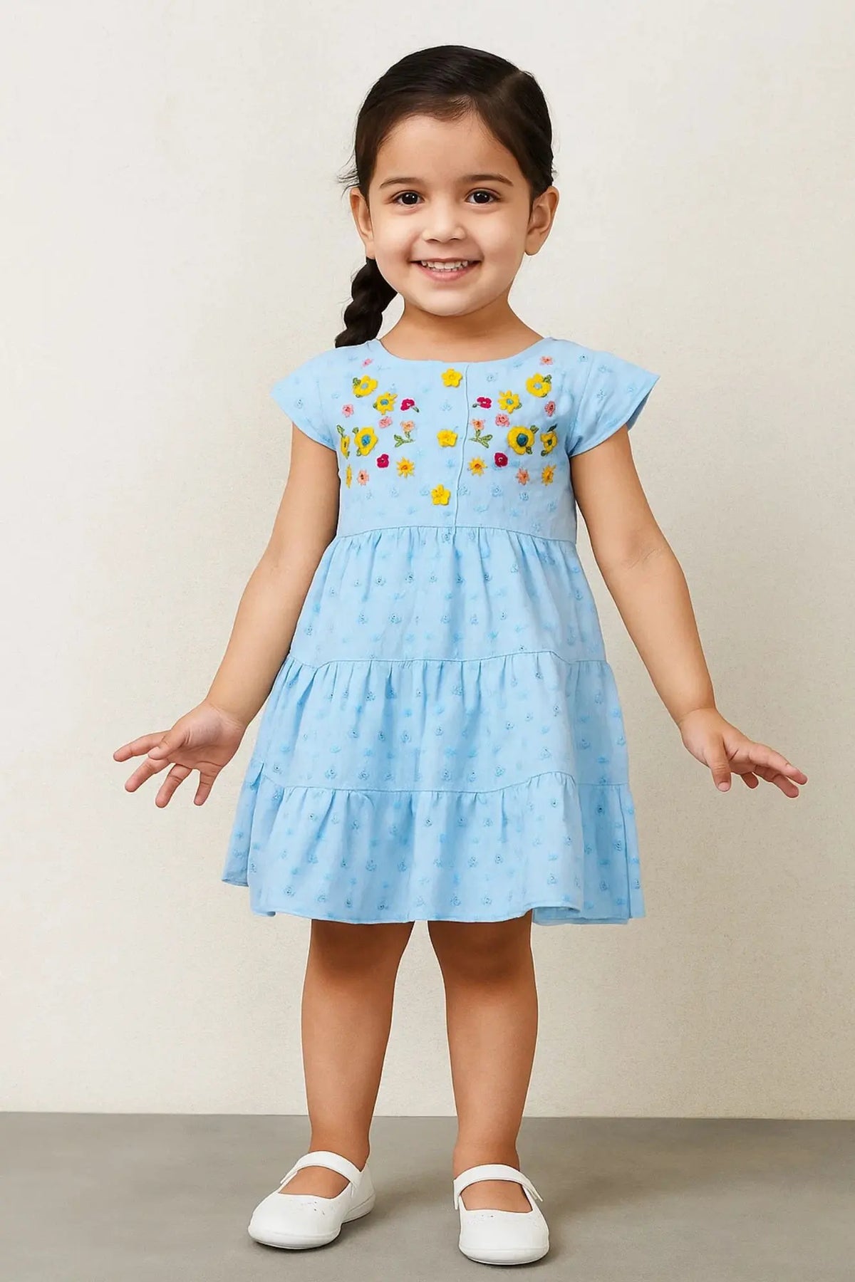 Elegant Blue Hakoba And Embroidered Frock For Girls