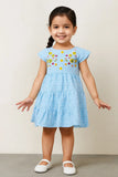 Elegant Blue Hakoba And Embroidered Frock For Girls