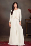Cream Embroidered Embroidered Palazzo Set With Jacket for Girls