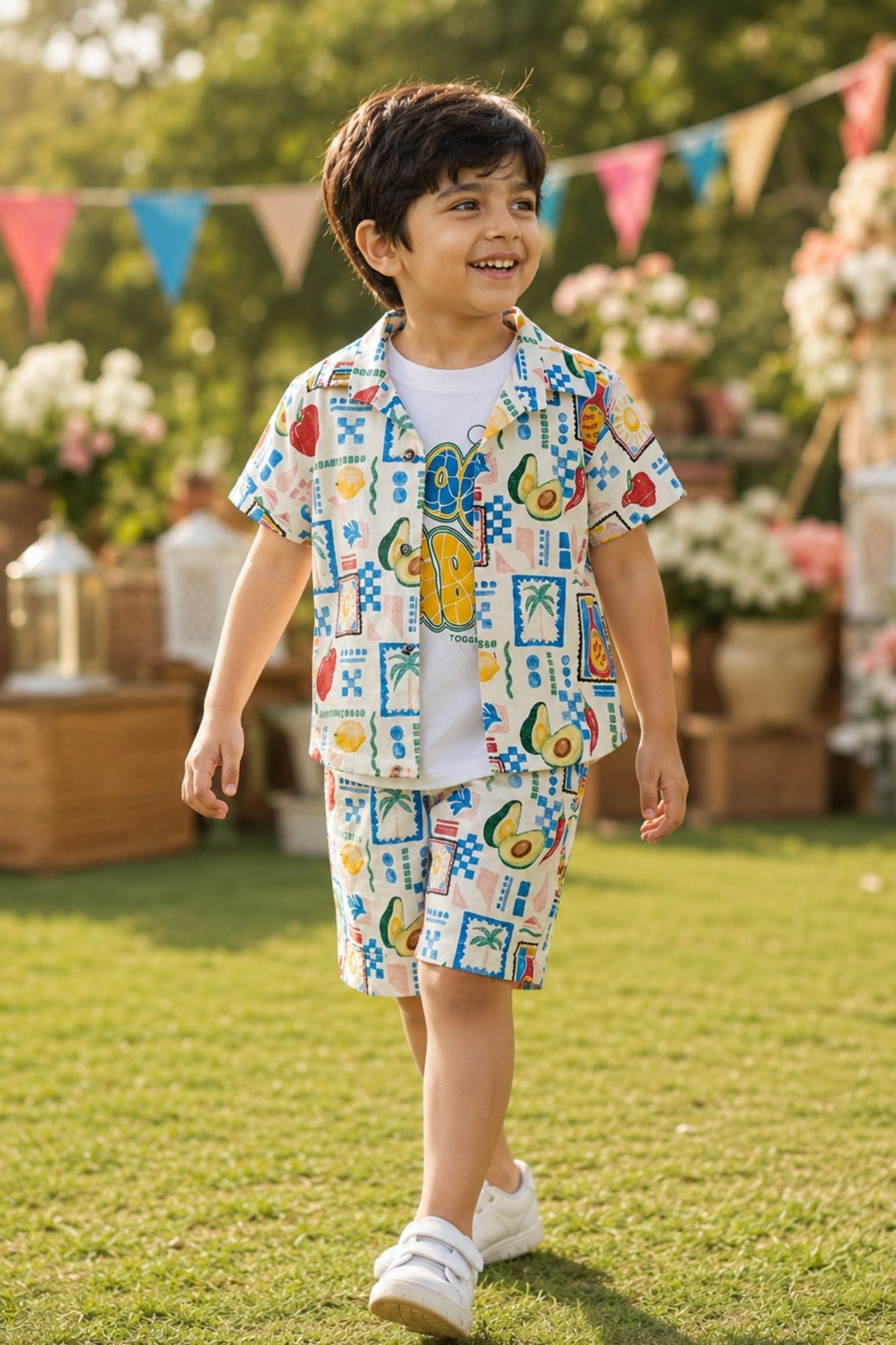 Boys Multicolor Printed Shorts Set with Shirt And Graphic T-Shirt