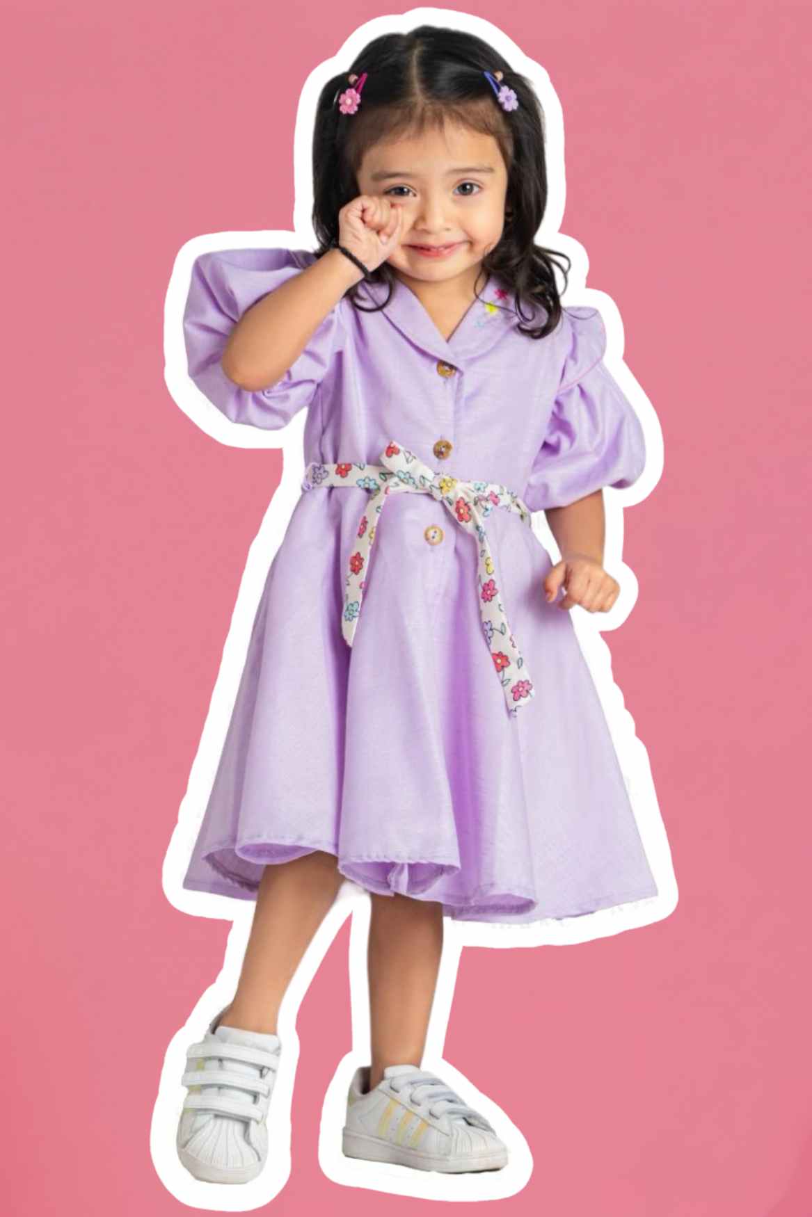 Lavender Casual Frock With Embroidered For Girls