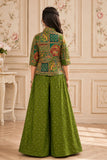 Girls Olive Green Printed Palazzo Set with Jacket and Palazzo Pants