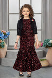 Black and Wine Sequin Mermaid Gown with Shrug For Girls