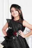 Black Shimmer And Sequin Designer Party Gown For Girls