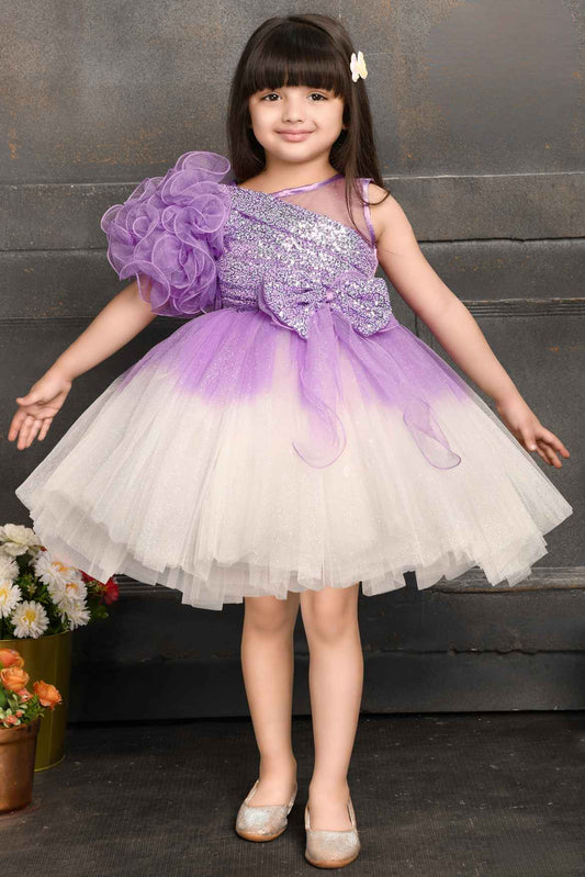 Shimmer Lavender Double Shaded Party Wear Frock For Girls