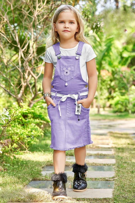 Purple Stylish Dungaree Set With White T-Shirt For Girls