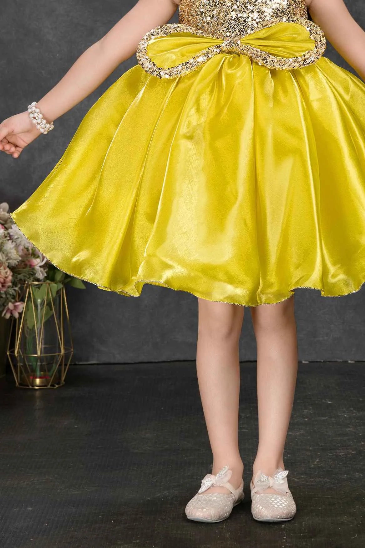 Yellow Sparkle Embellished Party Frock For Girls