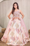 Girls Blush Pink Embroidered Lehenga Choli Set with Net Dupatta