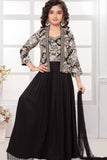 Black Palazzo Set with Embroidered Jacket and Dupatta For Girls