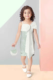 Pista Green Sequins Work And Bow Embellished Party Wear Dress With Hand Bag For Girls