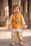 Boys Mustard Floral Printed Jacket Kurta Dhoti Set