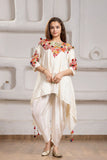 Cream With Multicolor Embroidered Kurta with Dhoti Pants For Girls