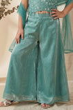 Sea Green Embroidered Palazzo Set For Girls