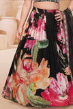 Black Floral Printed Lehenga Choli Set for Girls