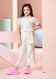 Girls Off-White Co-Ord Set with Neon Stripe Pants