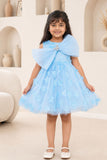Blue 3D Floral Embellishments Party Wear Frock For Girls