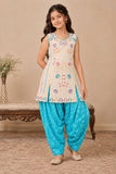 Blue Embroidered Patiala Set with Dupatta For Girls