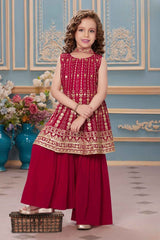 Rani Pink Sequins And Embroidery Sharara Set For Girls