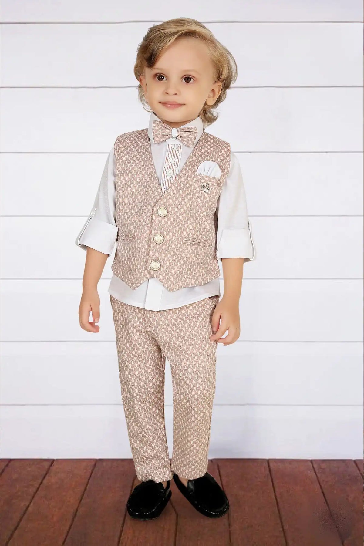 Peach 3-Piece Set with Waistcoat, Shirt & Trousers For Boys