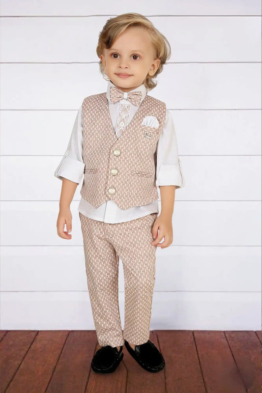 Peach 3-Piece Set with Waistcoat, Shirt & Trousers For Boys